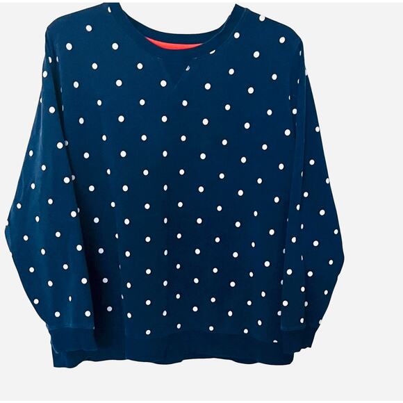 ST.JOHN’S BAY LONG SLV CREW FLEECE SWEATSHIRT, WOMENS, 2X, NAVY-WHITE POLKA DOT - Picture 1 of 10